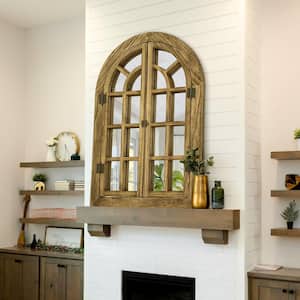 20 in. W x 30 in. H Walnut Brown Arched Wood Frame Accent Wall Mirror