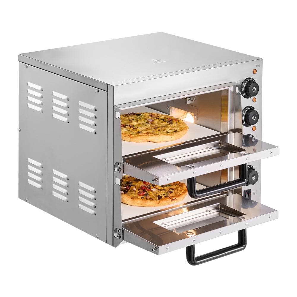 SKONYON Commercial Pizza Oven Countertop, 14 in. Double Deck, 1800W Stainless Steel Electric Pizza Maker with Stone