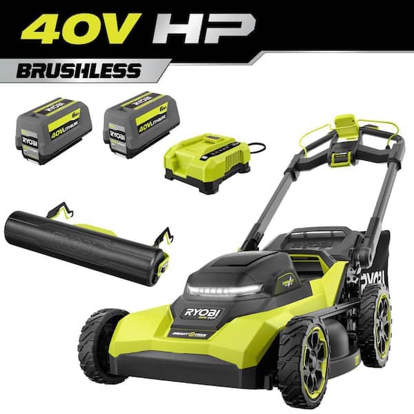 RYOBI 40V HP Brushless 21 in. Cordless Multi-Blade Self-Propelled Mower w/ Lawn Stripper Kit & (2) 6.0ah Batteries and Charger