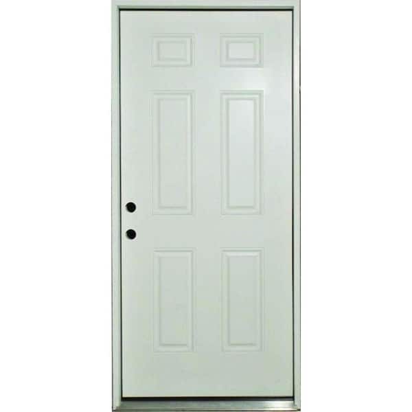 Steves & Sons Reliant 32 in. x 80 in. 6-Panel Right-Hand/Inswing White Primed Fiberglass Prehung Front Door with Brickmold
