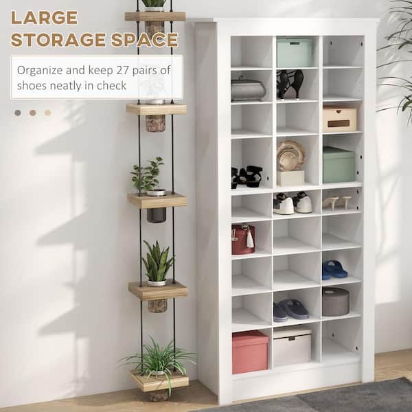 HOMCOM 57.5 in. H x 27.5 in. W White Wood Shoe Storage Cabinet 837 436V80WT The Home Depot