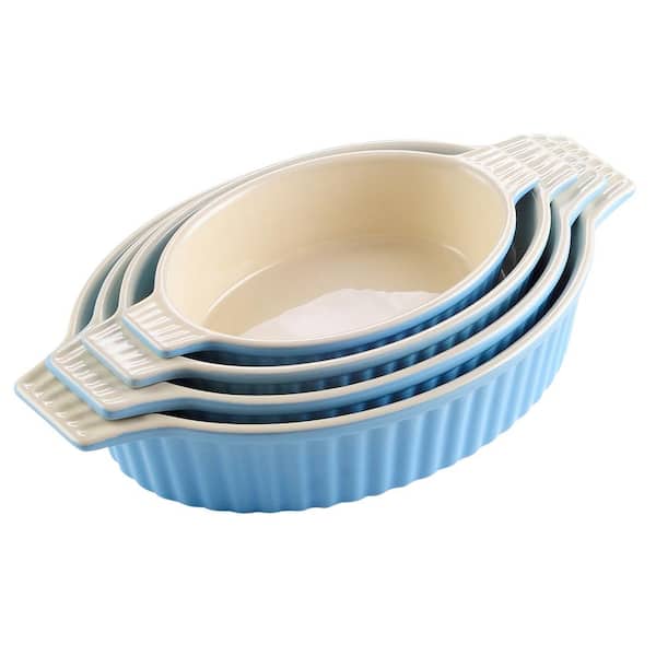 MALACASA Series Bake Ceramic Oval Baking Dish Blue Oven to Table Baking Dish Set of 4 (9.5 in. /11.25 in. /12.75 in. /14.5 in.)