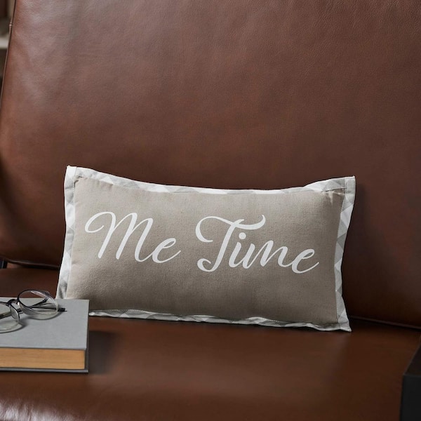VHC Brands Finders Keepers Greige, Soft White, Ash Grey Farmhouse Me Time 7 in. x 13 in. Throw Pillow
