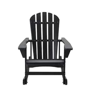 Black Solid Wood Adirondack Chair Outdoor Rocking Chair Outdoor Furniture for Patio, Backyard, Garden, Balcony