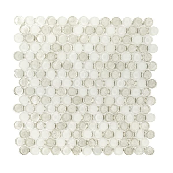 Jeffrey Court Sunburst White 11.125 in. x 11.875 in. Penny Round Mixed Glass Mosaic Wall Tile (13.76 sq. ft./Case)