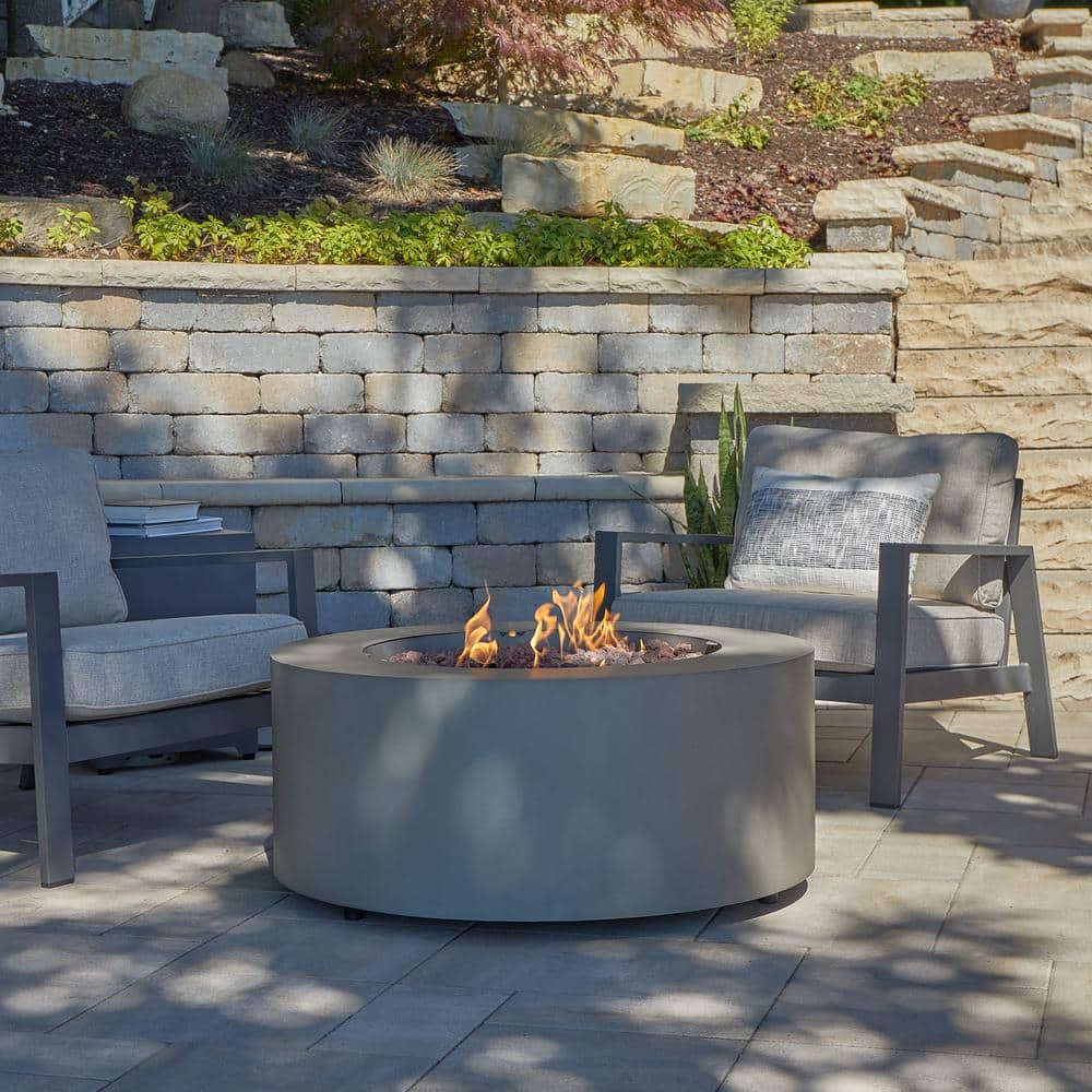 Aegean 36" Round Weathered Slate Steel Propane Fire Pit Table
