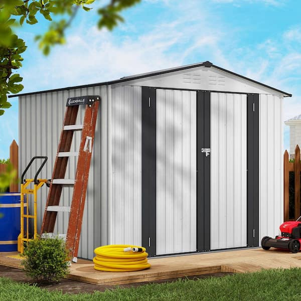 8 ft. W x 6 ft. D Outdoor Metal Storage Shed All Weather Tool Room with 2-Lockable Doors, White (43.23 sq. ft.)
