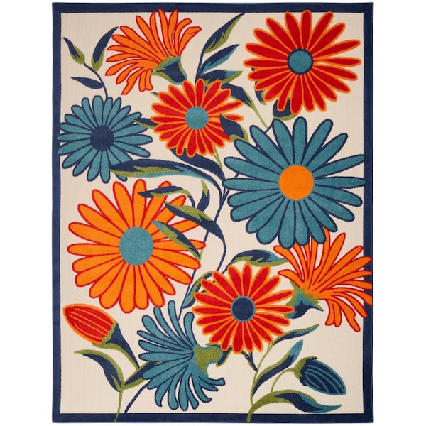 Nourison Aloha Multicolor 8 ft. x 11 ft. Botanical Contemporary Indoor Outdoor Area Rug