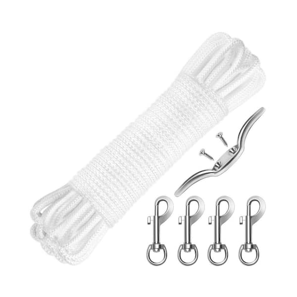 Flag Pole Rope Line Kit 5/16 in. Heavy Duty Nylon Halyard with 4 Swivel Clips Cleat Hook 50FT White