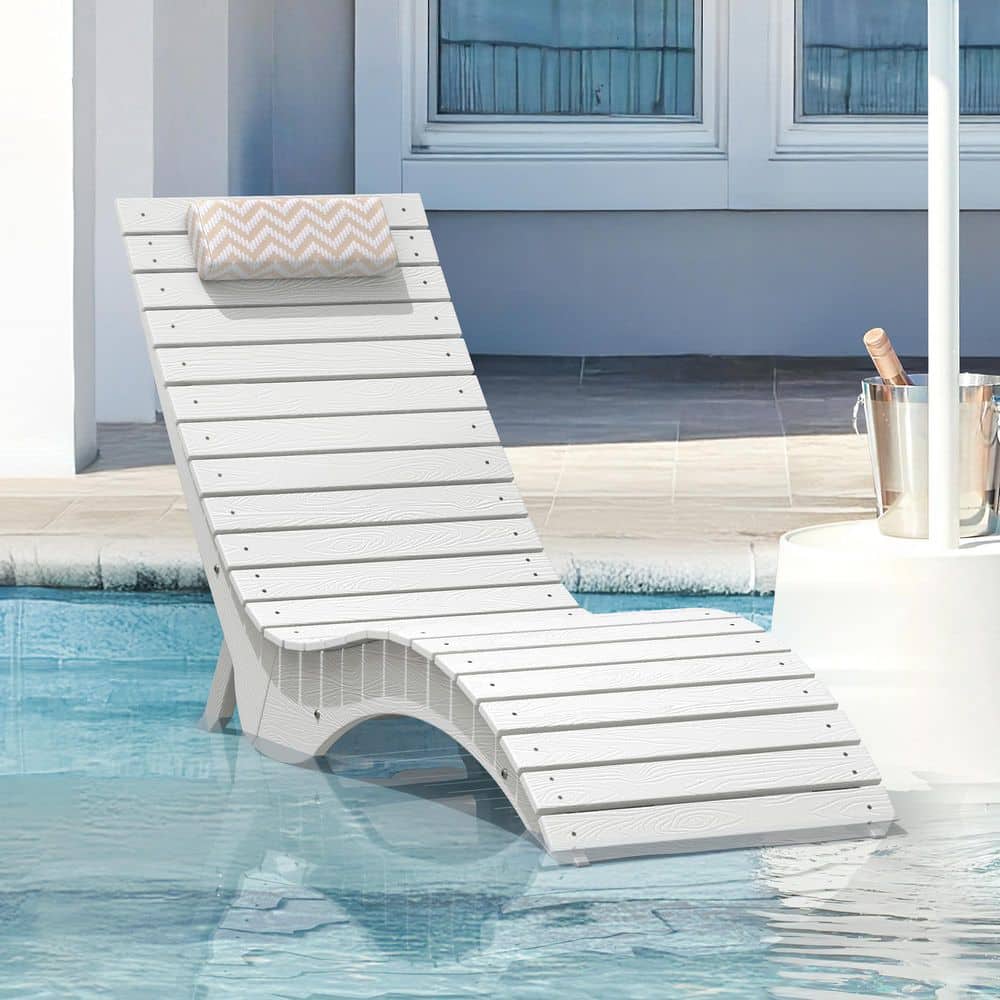 Sirena White HDPS Plastic Stackable Outdoor Chaise Lounges Patio Lounge Chair with Headrest and Weighted Sandbag price history on PriceWatchPro