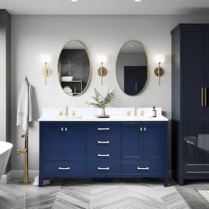 Enliven 72 in. Double Sink Freestanding Navy Blue Bath Vanity with White Engineered Stone Top