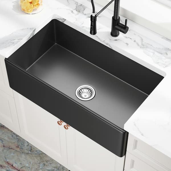 HOMLUX Fireclay 33 in. Single Bowl Farmhouse Apron Kitchen Sink in ...