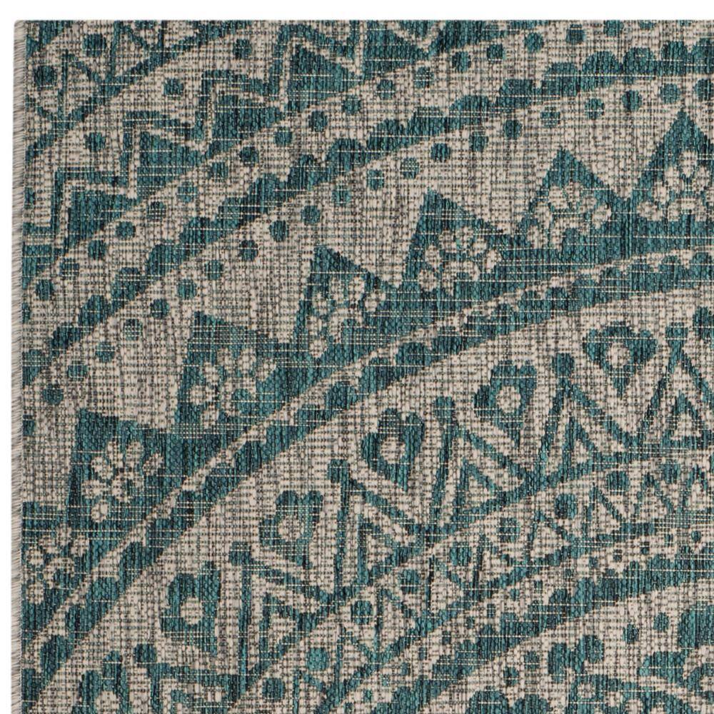 Light Grey/Teal Easy-Care Rectangular Synthetic Area Rug 5' x 7'