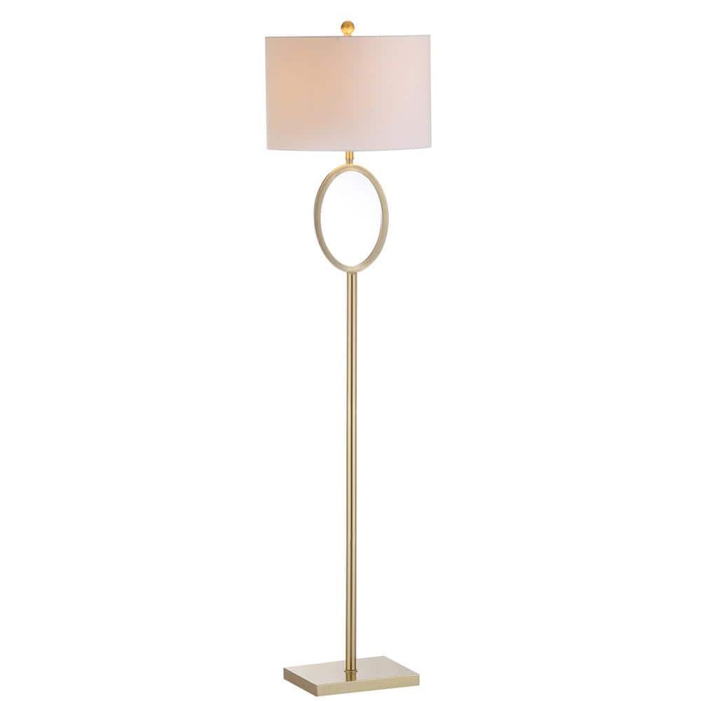Arc 61" White Cotton Drum Shade Brass Floor Lamp