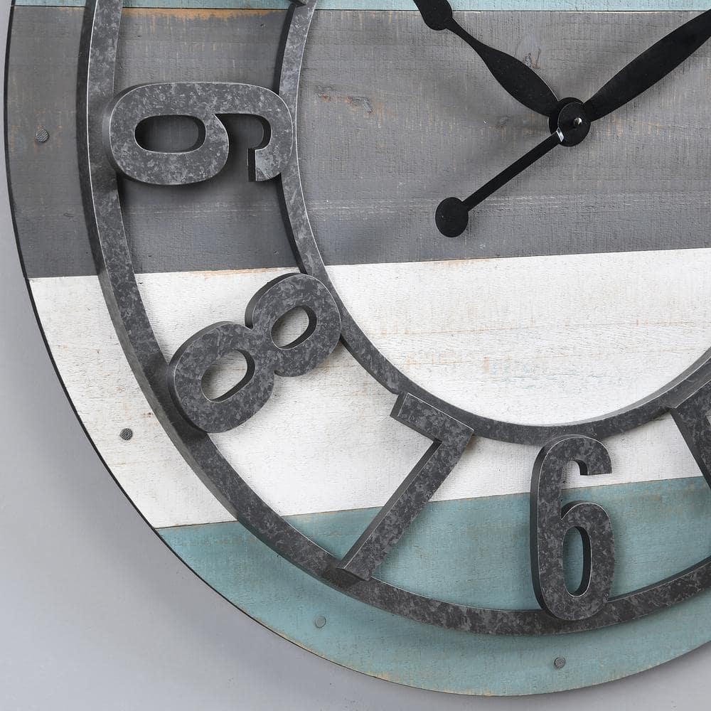 Oversized Teal and Gray Wood Farmhouse Wall Clock