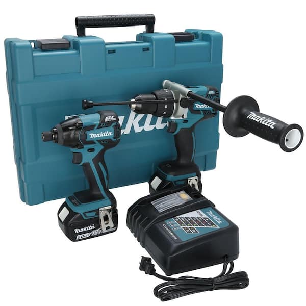 Makita 18-Volt LXT Lithium-Ion Brushless Cordless Hammer Drill/Impact Driver Combo Kit (2-Piece) w/ (2) 5.0 Ah Batteries, Case