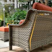 Verona Grey 5-Piece Wicker Outdoor Patio Conversation Sofa Loveseat Set with a Storage Fire Pit and Red Cushions