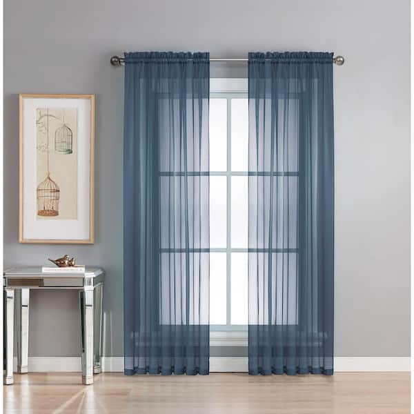 Window Elements Sheer Diamond Sheer Indigo Rod Pocket Extra Wide Curtain Panel, 56 in. W x 84 in. L