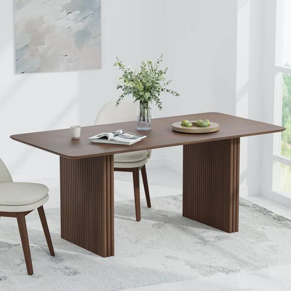 Dovelina Abberton Walnut Color Oak Wood Double Pedestal Base 67 in. x 33.5 in. Rectangle Dining Table (Seats 6)