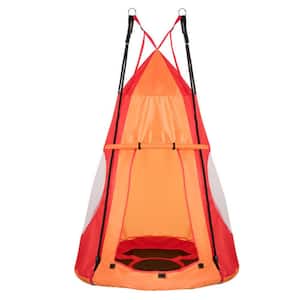 Outdoor 2-in-1 Kids Orange Hanging Chair Detachable Sling Patio Swing Tent