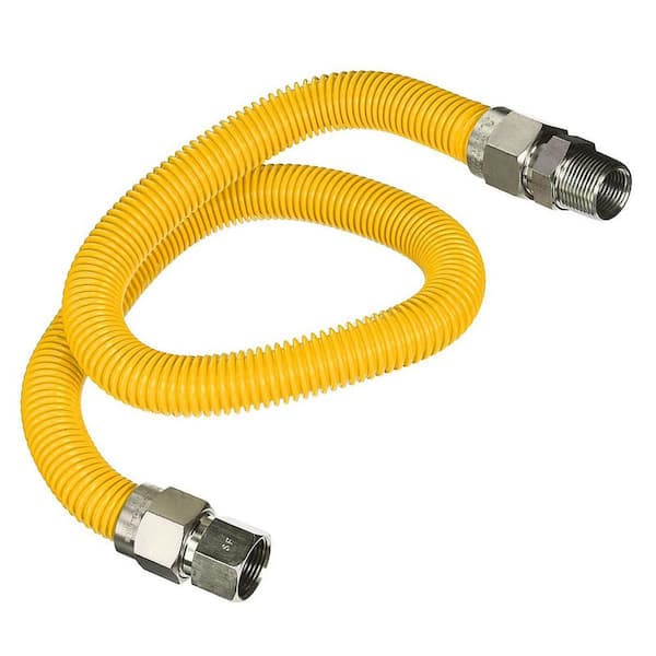 PLUMBFLEX 24 in. Flexible Gas Connector Yellow Coated Stainless Steel for Tankless Water Heater, 1 in. O.D. with 3/4 in. Fittings