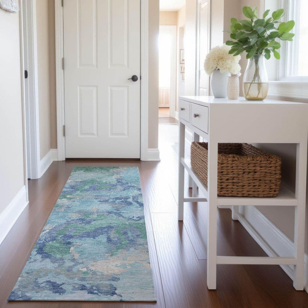 Mayfield Premium Machine Washable Abstract AMF1382 Seafoam 2 ft. 3 in. x 7 ft. 6 in. Runner Rug price history on PriceWatchPro