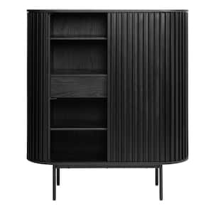 Contemporary Black Oak Veneer MDF Cabinet with Sliding Doors