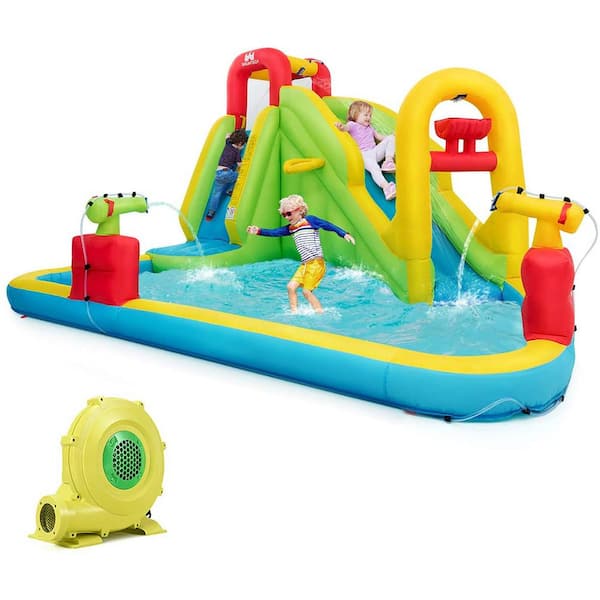 Costway Multi-Color Inflatable Water Slide Kids Bounce House with 480-Watt Blower