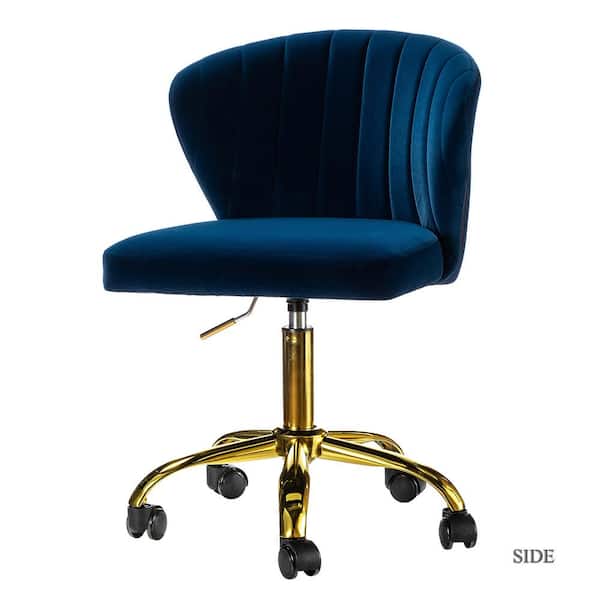 JAYDEN CREATION Ilia Modern Velvet up to 35 in. Swivel Adjustable Height Task Chair with Wheels and Channel-tufted Back-Navy