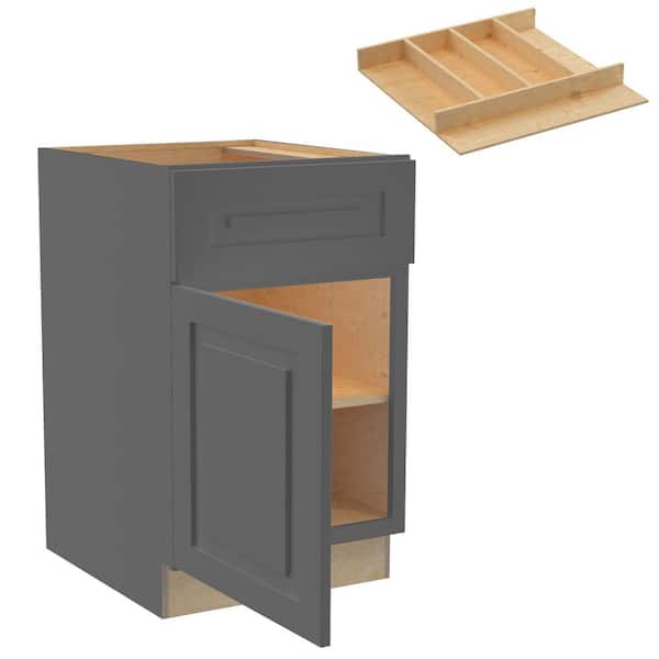 Home Decorators Collection Grayson 21 in. W x 24 in. D x 34.5 in. H Assembled Plywood Base Kitchen Cabinet in Deep Onyx with Utility Soft Close LH