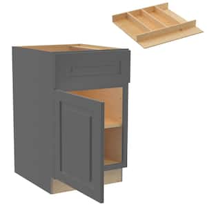 Grayson 21 in. W x 24 in. D x 34.5 in. H Deep Onyx Painted Plywood Shaker Assembled Base Kitchen Cabinet Left UT Tray