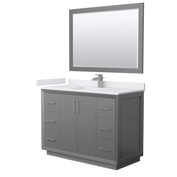 Wyndham Collection Strada 48 in. W x 22 in. D x 35 in. H Single Bath Vanity in Dark Gray with White Cultured Marble Top and 46" Mirror