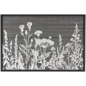 Wood Black Relief Floral Wall Art Decor with Gray Textured Backing and Black Twisted Frame