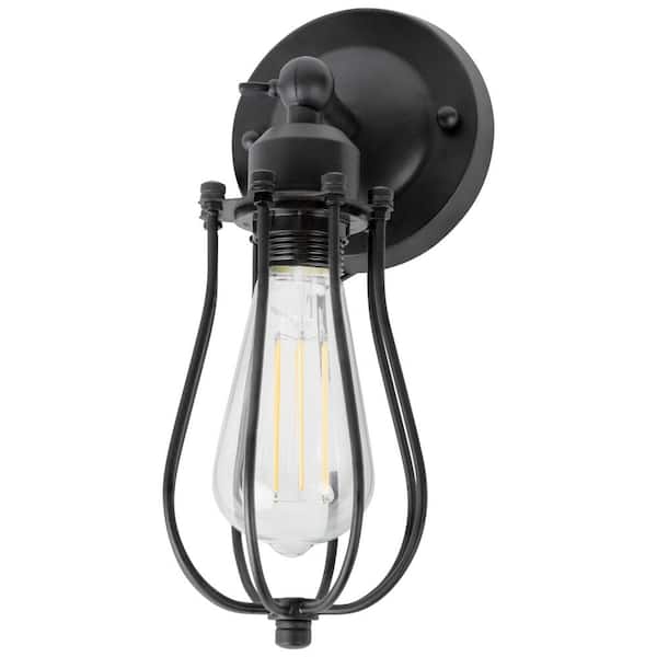 Sunlite 11 in. 1-Light Antique Matte Black Caged Wall Light Sconce with E26 Medium Base Socket