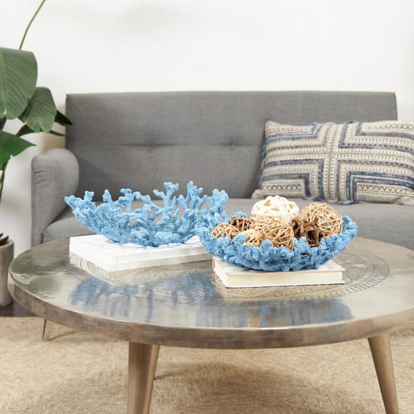 Litton Lane Blue Resin Coral Textured Decorative Bowl (Set of 2)