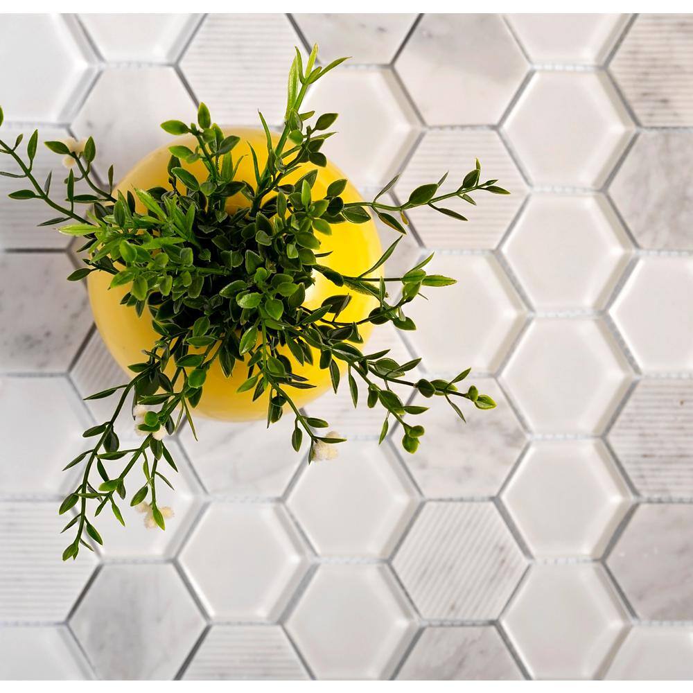 Gray Hexagon Glass and Marble Mosaic Tile for Walls and Floors