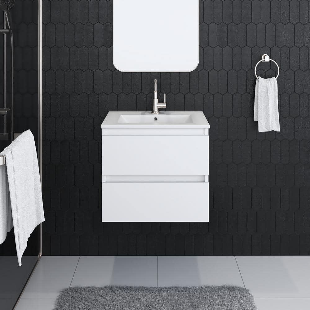 Salt 24 in. W x 20 in. D Bath Vanity in Glossy white with Acrylic Vanity Top in White with White Basin price history on PriceWatchPro