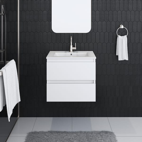 VOLPA USA AMERICAN CRAFTED VANITIES Salt 24 in. W x 20 in. D Bath Vanity in Glossy white with Acrylic Vanity Top in White with White Basin