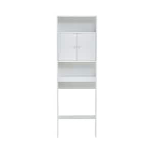 25 in. W x 77 in. H x 7.9 in. D White Over-The-Toilet Bathroom Organizer Space Saver with Shelf and 2-Doors