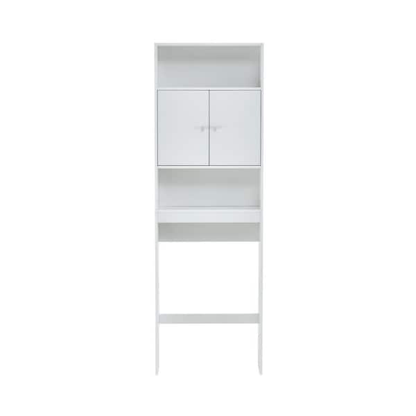 cadeninc 25 in. W x 77 in. H x 7.9 in. D White Over-The-Toilet Bathroom Organizer Space Saver with Shelf and 2-Doors