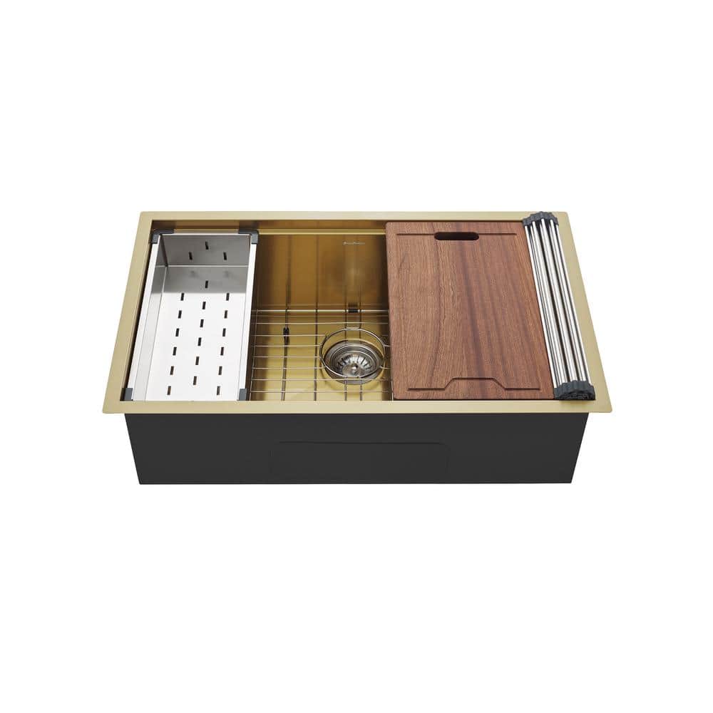 Tourner 32" Gold Stainless Steel Single Basin Farmhouse Sink