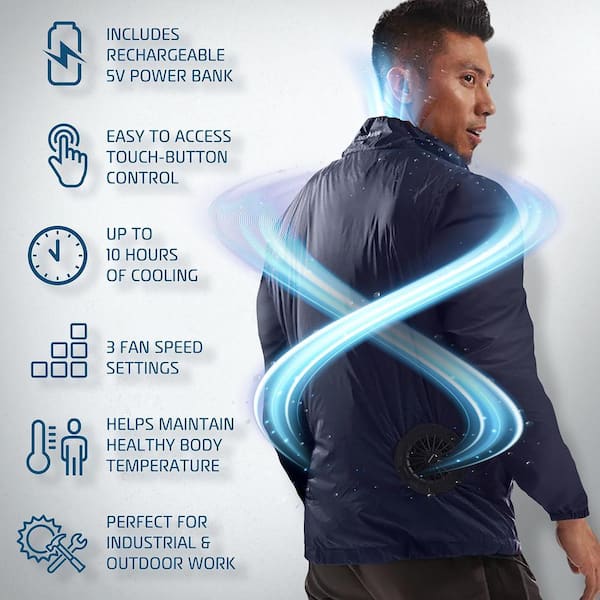 ALPHACOOL Unisex XXL Navy 5-Volt Cooling Fan Jacket AC-FJ-5V-N-XXL