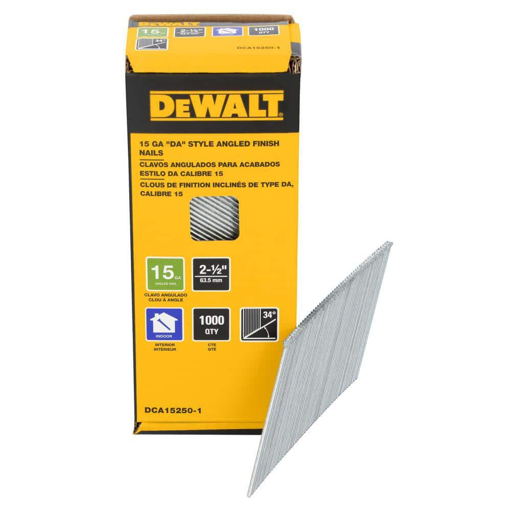 2-1/2 in. x 15-Gauge 34-Degree DA Bright Finish Nails (1000-Pack) -  DEWALT, DCA15250-1