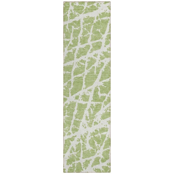HomeRoots Green and White 2 ft. x 7 ft. Abstract Indoor / Outdoor Area Rug