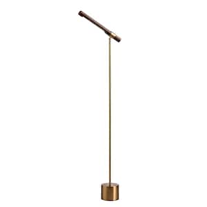 Vesna 57 in. 1-Light Indoor Brass and Faux Wood Grain Finish Swing Arm Floor Lamp with Light Kit