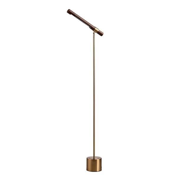 Warehouse of Tiffany Vesna 57 in. 1-Light Indoor Brass and Faux Wood Grain Finish Swing Arm Floor Lamp with Light Kit