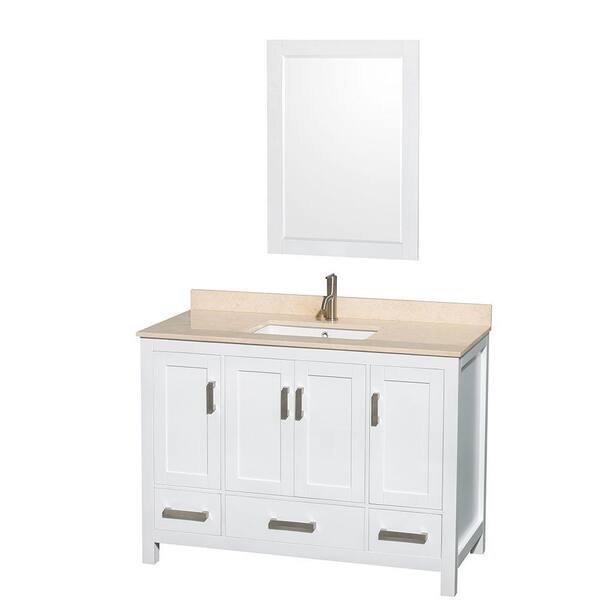 Wyndham Collection Sheffield 48 in. Vanity in White with Marble Vanity Top in Ivory and 24 in. Mirror