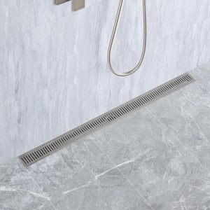 36 in. Stainless Steel Linear Shower Drain with Square Pattern Drain Cover in Brushed Nickel