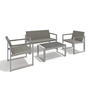4-Piece Aluminum Patio Conversation Set with Gray Cushion, Outdoor Rattan Modern Sofa Seating Group For Patio Garden