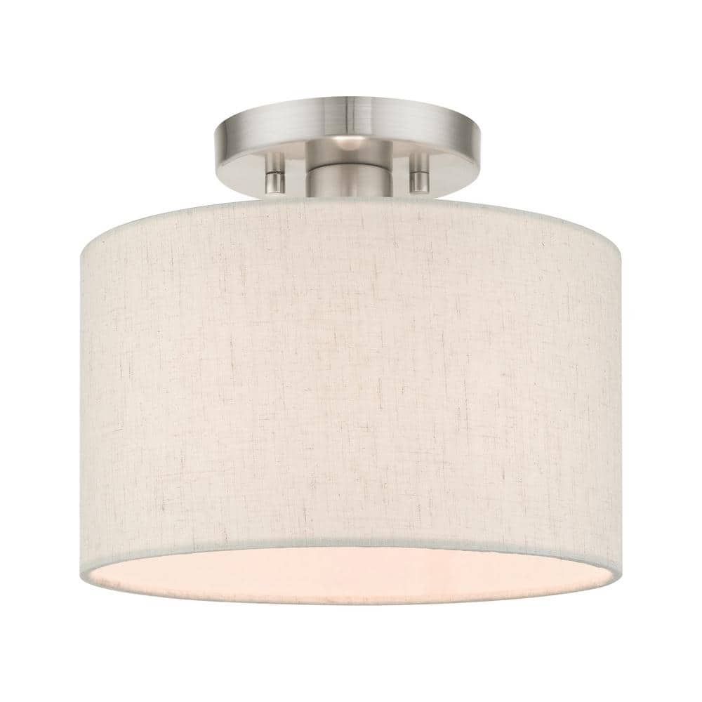 Brushed Nickel Drum Shade Semi Flush Mount Light